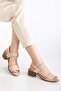 Women's Genuine Leather Thick Strap Buckle Sandals - Beige - 2
