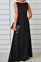 Black Sleeveless Boat Neck Maxi Janjan Crepe Dress - 3
