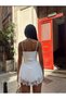 Women's Ecru Strappy Satin Corset Mini Dress with Lace Skirt and Shorts Ely-1000650030 - 5
