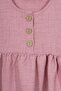 Crew Neck Buttoned Hat Accessory Dusty Rose Color Girls Linen Dress - 4