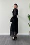 Tulle Fabric Gather Detailed Pencil Dress - Black - 5