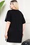 Round Neck Short Sleeve Shoulder and Hem Tulle Cat Stone Printed Side Slit Draped Comfortable Blouse - 6