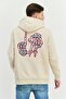 Men Embroidered Logo Long Sleeves Hoodie, Beige - 3