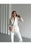 Women's Imported Fabric Pleated Pearl Embroidered Sleeve Button Detailed Lined Special Design Top and Bottom Set - 7