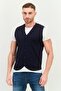 Men V Neck Knitted Vest Jackets, Navy