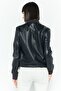 Women Textured Motorcycle Jacket, Navy - 4