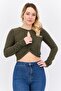 Women Crew Neck Long Sleeves Plain Top, Dark Green