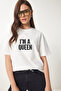 Slogan Knitted T-Shirt Ecru Lcr0032 Model - 2