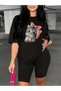 Women's Cute Cat Printed T-Shirt Leggings Suit Combination Oversize Loose Boyfriend
