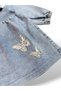 Baby Girl Long Sleeve Butterfly Embroidered Jean Dress - 4
