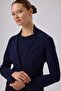 Navy Blue V-Neck Buttoned Women's Jacket - 2