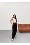 Lena Black Soft Modal Wide-Legged Draped Summer Trousers with Elastic Waist - 4