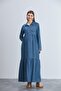 Pregnant Front Buttoned Polo Collar Breastfeeding Special Tessture Maternity Denim Dress - 3
