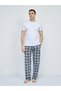 Men's Patterned Pocketed Elastic Waist Pajama Bottoms White - 3