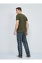 Men's Patterned Elastic Waist Pajama Bottoms with Pockets Green - 7