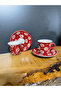 2 Pieces Tile Patterned Coffee Cup Tile Tulip Patterned Plate Cup Set 4 Pieces
