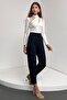 Women's High Waist Balloon Navy Blue Narrow Leg Elastic Basic Trousers - 3
