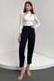 Women's High Waist Balloon Navy Blue Narrow Leg Elastic Basic Trousers