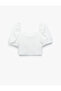 Gimped Poplin Balloon Sleeve Lace Detailed Crop Blouse - 4