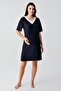 Short Sleeve Striped Stretchy Linen Effect Viscose Maternity Dressing Gown Nightgown Set - 2