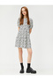 Mini Dress Balloon Sleeve Flounce Patterned Crew Neck - 2