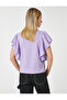 Flounced Sleeves T-Shirt Crew Neck Cotton - 4