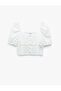 Gimped Poplin Balloon Sleeve Lace Detailed Crop Blouse - 3