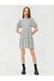 Mini Dress Balloon Sleeve Flounce Patterned Crew Neck - 3