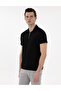 Black Slim Fit Zippered Polo Collar T-Shirt 50302586-Vr046