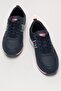 Men's Leather Laced Casual Sports Shoes Dark Blue - Red - 6