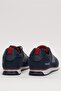 Men's Leather Laced Casual Sports Shoes Dark Blue - Red - 4