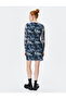 Mini Tulle Pencil Dress Tie-Dye Patterned Drape Detailed Slim Fit Long Sleeve Round Neck - 4
