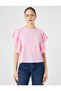 Flounced Sleeves T-Shirt Crew Neck Cotton - 3