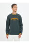 College Sweatshirt Plush Applique Detailed Striped Long Sleeve Crew Neck Khaki - 3