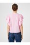 Flounced Sleeves T-Shirt Crew Neck Cotton - 4