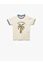 Palm Embroidery Detailed Short Sleeve Crew Neck Cotton T-Shirt