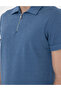 Blue Slim Fit Zippered Polo Collar T-Shirt 50302586-Vr036 - 7