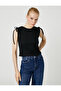 Sleeveless Crop T-Shirt with Drawstring Detail on the Shoulder