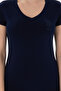Women's Navy Blue V-Neck Basic T-Shirt 50300828-Vr033 - 6