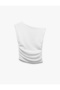 One Shoulder Detailed Textured Asymmetrical Neckline Draped Sleeveless T-Shirt Wrap - 4