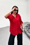 Folded sleeve linen shirt red - 2