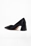 Women's High Heel Shoes Black V-Faced Ribbed Pointed Mold - 5