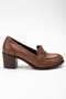 Women's Genuine Leather Buckle Classic Heeled Shoes Walnut - 2