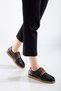 Women's Genuine Leather Casual Lace-Up Shoes - Black - 2