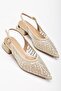 Women's Short Heeled Evening Dress Shoes Silver Mesh Stone Embellished Heel Open