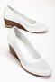 Women's Genuine Leather Honeycomb Printed Wedge Heeled Shoes White - 3
