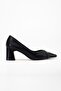 Women's High Heel Shoes Black V-Faced Ribbed Pointed Mold - 3