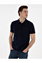 Navy Blue Slim Fit 100% Cotton Non-Curling Buttoned Polo Collar Basic T-Shirt 50302561-Vr033