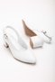 Women's Genuine Leather Ankle Strap Buckle Detailed Heeled Shoes White - 3