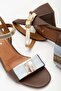 Women's Genuine Leather Ankle Strap Thick Heeled Sandals Brown - 4